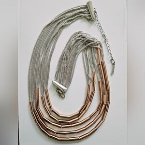 Kenneth cole silver tone rose gold layered multistrand Statement modern Necklace